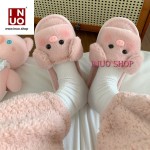Sandalia de felpa de cerdito rosa ,Zapatillas de felpa suave para mujer